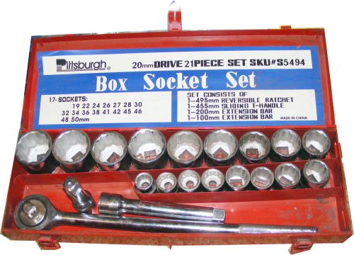 20mm- 3/4&#034; drive 20pc BOX 17 SOCKETS SET metric  reversible ratchet 2 extensions