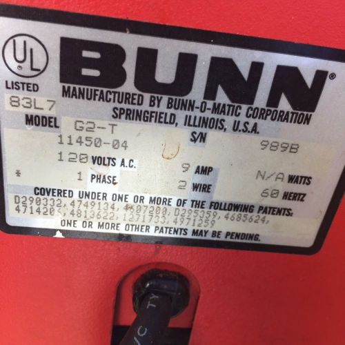 BUNN BUNN-O-MATIC Model G2-T Gourmet Red COFFEE GRINDER