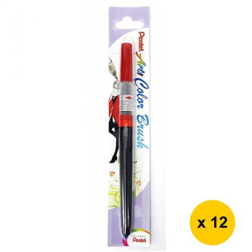 Pentel Arts XGFL-102 Refillable Calligraphy Fude Color Brush Pen (12pcs) - Red