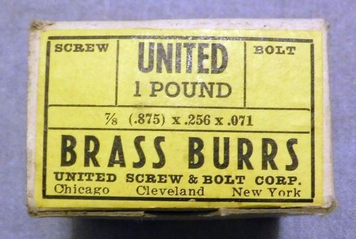 Vtg NOS Brass Burrs (Washers) 7/8&#034; United Screw &amp; Bolt Co USA 1 Lb (approx 80)