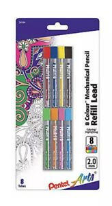 Pentel Arts® Lead Pencil Refills, 2.0 mm, Assorted Colors, Pack of 8