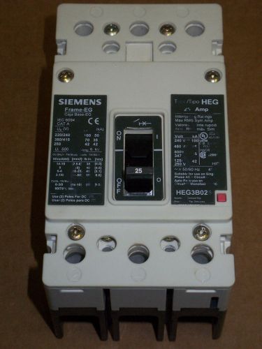 Siemens heg 3 pole 25 amp 600y/347v heg3b025 circuit breaker for sale