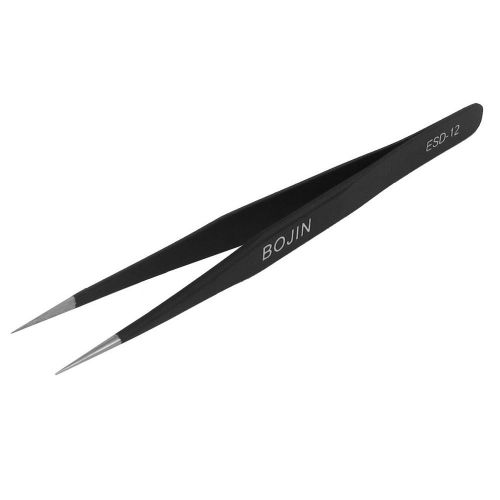 Factory Anti-static Fine Taper Tip Stainless Steel Straight Tweezer ESD-12 Black