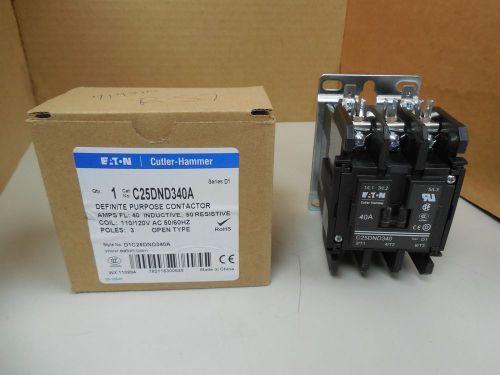 EATON CUTLER-HAMMER DEFINITE PURPOSE CONTACTOR C25DND340A SER D1 120V COIL NIB