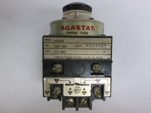 AGASTAT 2422AB TIMING RELAY 0.2-5SEC TIMER 120V-AC 1/4HP 10A AMP D298998