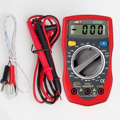 UNI-T UT33C Digital Multimeter Handheld AC DC Volt Ohm Temperature Meter Tester