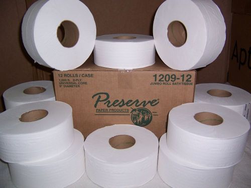 CASE 12   9&#034; ROLL JUMBO JRT BATH TISSUE  FULL SIZE ROLLS 1000&#039; TOILET PAPER