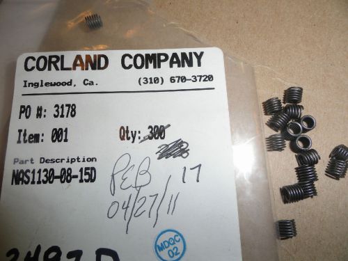 8-32 x 1 1/2d (.246&#034;) ss free running tangless threaded inserts, nas1130-08-15d for sale