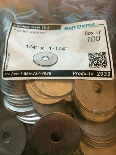 1/4&#034; x 1-1/4&#034; fender washers - stainless steel 18-8 (93 pcs) for sale