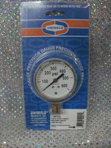 Uniweld Gauge, G8SD, 2&#034;, 0 to 600 PSIg, GOLD STEEL CASED, Welding Gauge 1/4&#034;