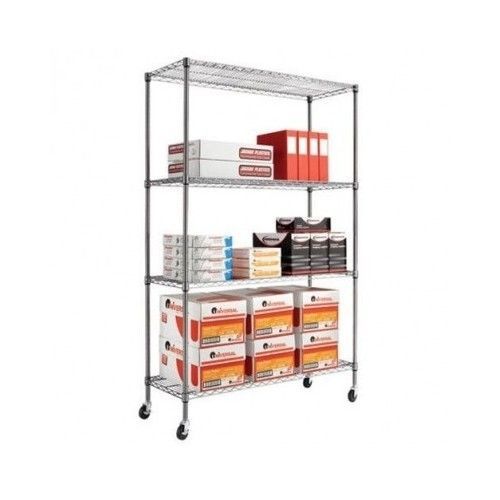 Commercial Metal Steel Rolling Storage Shelving Rack Black Wire Shelf 3&#034; Caster