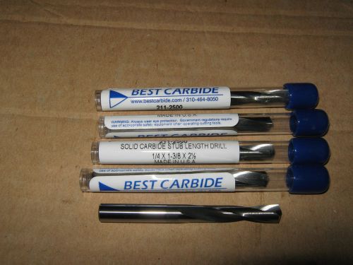 1/4&#034;(.2500)SOLID CARBIDE 15DEG HELIX 135DEG SPLIT PT SCREW MACH DR BIT LOT of 5