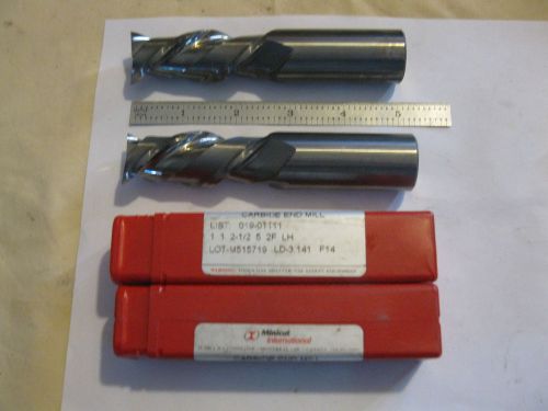 2 new international minicut solid carbide 1&#034; endmills .2 flute.left hand cut.