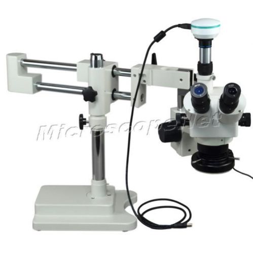 5x-80x boom stand stereo zoom microscope 144 led light + 2.0mp usb camera for sale