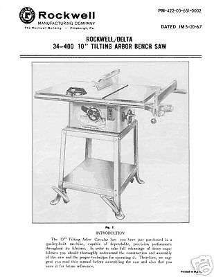 Delta Rockwell 10 Inch Tilting Arbor Bench Saw Manual