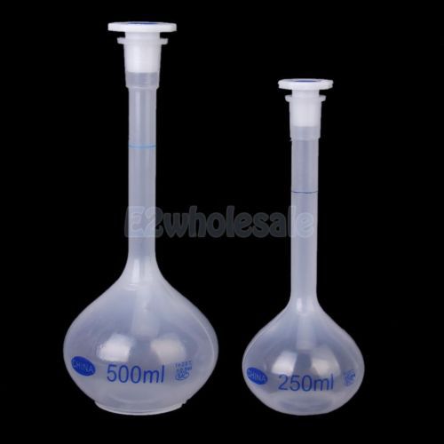 2x 250ml Lab Volumetric Flask Measuring Bottle +Cap Graduated Container Plastic