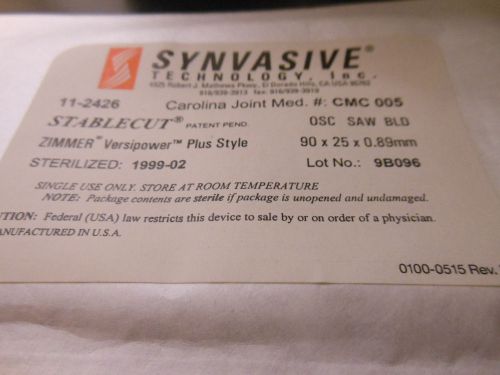 Five zimmer 11-2426 synvasive stable cut osc saw blade (90x25x0.89mm) for sale