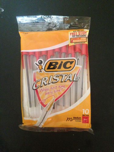 Brand new bic cristal ball point pens - sealed pack of 10 medium red pens for sale