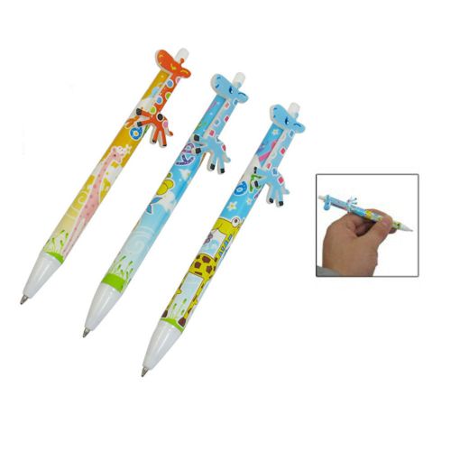 GIFT 3 pcs Students Blue Yellow Plastic Giraffe Ornament Ball PoInt Pen