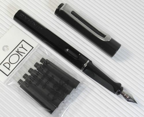 Jinhao 599b fountain pen black plastic barrel free 5 poky cartridges black ink for sale