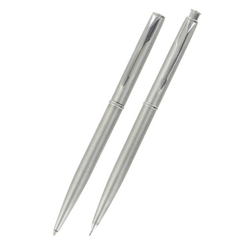 Parker Insignia Stainless Steel Chrome Trim Ball Point Pen &amp; Pencil Set