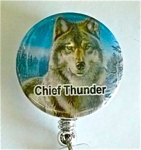 REGAL WOLF ID Badge retractable reel TEACHER,NURSE,AIRLINES,NATIVE AMERICAN,RN