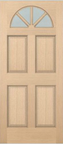 Exterior Hemlock Solid Stain Grade 4 Panel Raised Fan Lite Glass Arch Top Doors