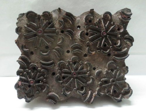 VINTAGE WOODEN HAND CARVED TEXTILE FABRIC PRINTER BLOCK STAMP GEOMETRIC FLOWER