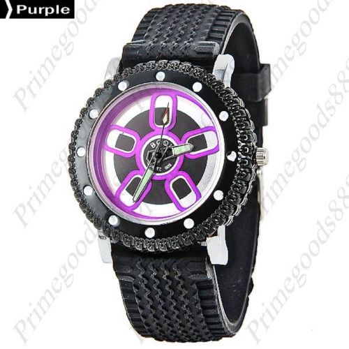 Sport Quartz Analog Wrist Wristwatch Black Silicone Band Sports in Purple Face