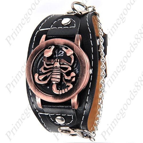 Scorpion wristwatch chain mc biker pu leather flip quartz analog wrist men&#039;s for sale