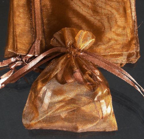 100x Solid Brown Organza Bag Pouch for Xmas New Year Gift 12x9cm(4.5x3.5inch)
