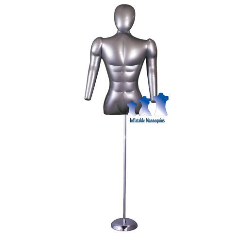 Inflatable male torso w/ head &amp; arms, silver and ms1 stand for sale