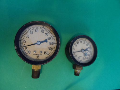 2 Vintage Marsh Instrument Company Marshalltown Vac. Air Gauges 0-150 Steampunk