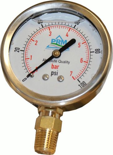 0-100 PSI PRM Pressure Gauge 2.5 Inch Stainless Steel Case Brass 1/4&#034; NPT Bottom