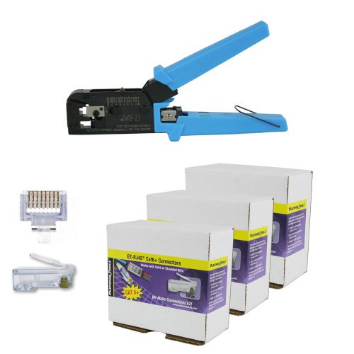 Platinum Tools 100004C EZ-RJ45 Crimper Tool with EZ-RJ45 Cat 6+ 300 Connectors