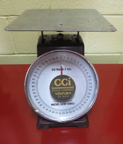 VINTAGE CCI SCALE CO. MODEL LCD 5002 50LB DIAL FRONT SCALE WITH PLATFORM