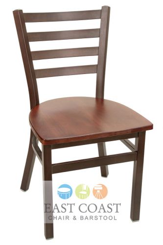 New Gladiator Rust Powder Coat Ladder Back Metal Chair with Walnut Wood Seat