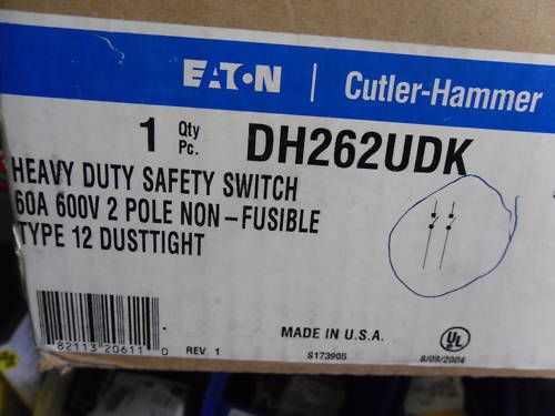 New eaton cutler hammer dh262udk 60 amp non fusible nib for sale