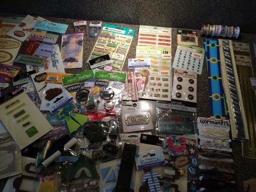 lot Of Scrapbpoking Supplies 60+ Stickers Ribbonjewels Labels