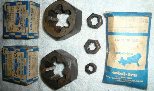 2 Butterfield Hexagon Dies No.1 1/8&#034; NC 7 Threads &amp; 1 1/8&#034; NF 12 Threads