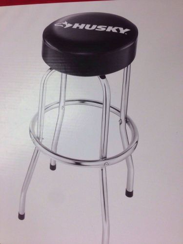 HUSKY Bar/ Shop Stool Black Seat Single Ring Frame, 16&#034; Dia X 28.3&#034; H, Chrome