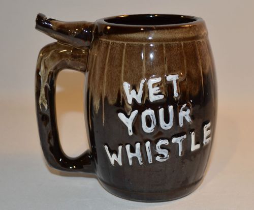 Vintage Wet Your Whistle Beer Mug Brown Ceramic Glazed