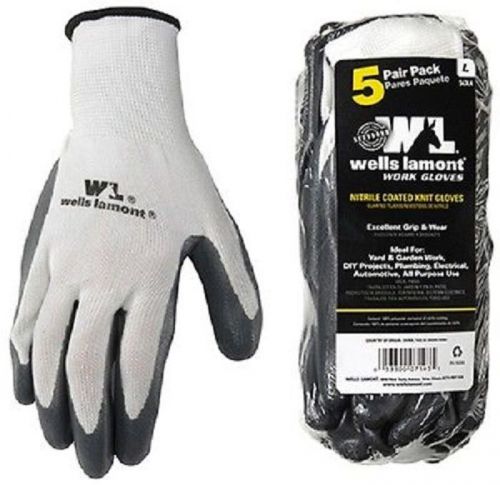 WELLS LAMONT 5 PACK LARGE MENS NITRILE COATED WORK GLOVES - 563LA