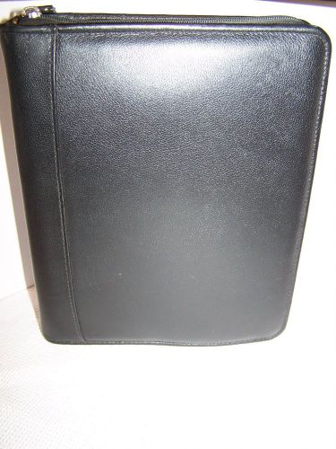 BLACK TOP GRAIN LEATHER 6 RING FRANKLIN QUEST ZIPPER COMPACT PLANNER ORGANIZER