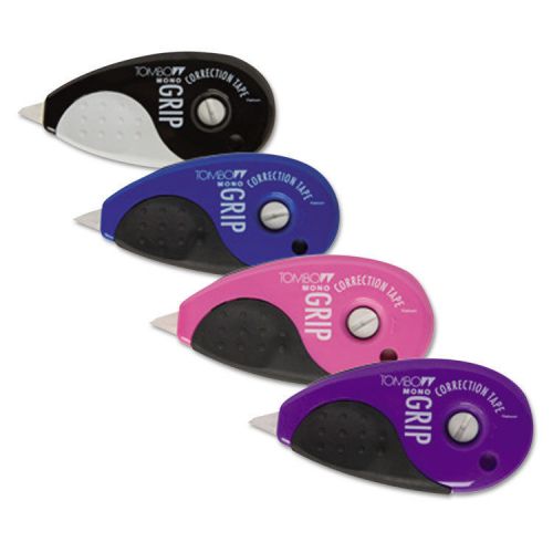 MONO Grip Top-Action Correction Tape, Black/Blue/Pink/Purple, 1/5&#034; x 394&#034;, 4/Pk