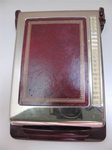 MID CENTURY RETRO BATES ADDRESS BOOK LIST FINDER BURGUNDY &amp; GOLD MODEL: CAVALIER