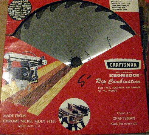 LIGHTLY USED 12&#034; CRAFTSMAN KROMEDGE RIP COMBINATION SAW BLADE, 3/4&#034; ARBOR