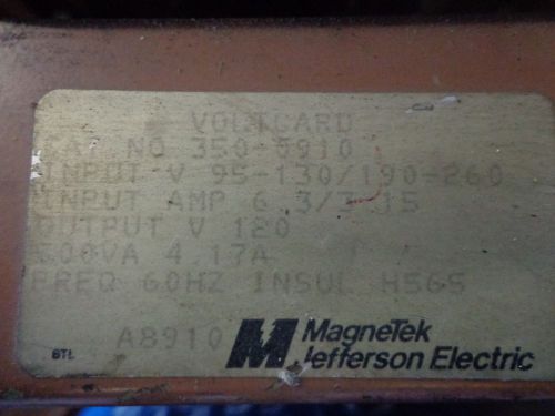 MAGNETEK JEFFERSON ELECTRIC VOLTGARD 350-0910      USED