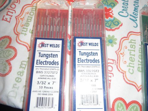 20 -- 2% Red Tip(EWTh-2) Thoriated Finish Ground Tungsten Electrodes 3/32&#034;X7&#034;