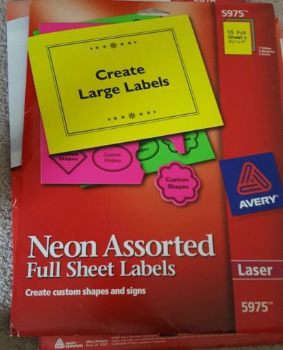 Avery 5975 Neon Assorted Labels 15 sheets 8.5x11 NEW